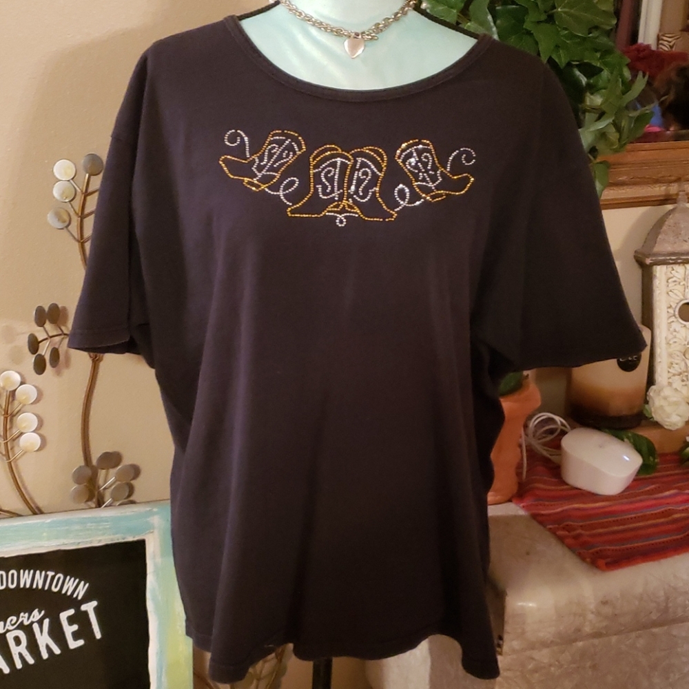 Quail Hallow Dark Blue Embellished Top Size XL